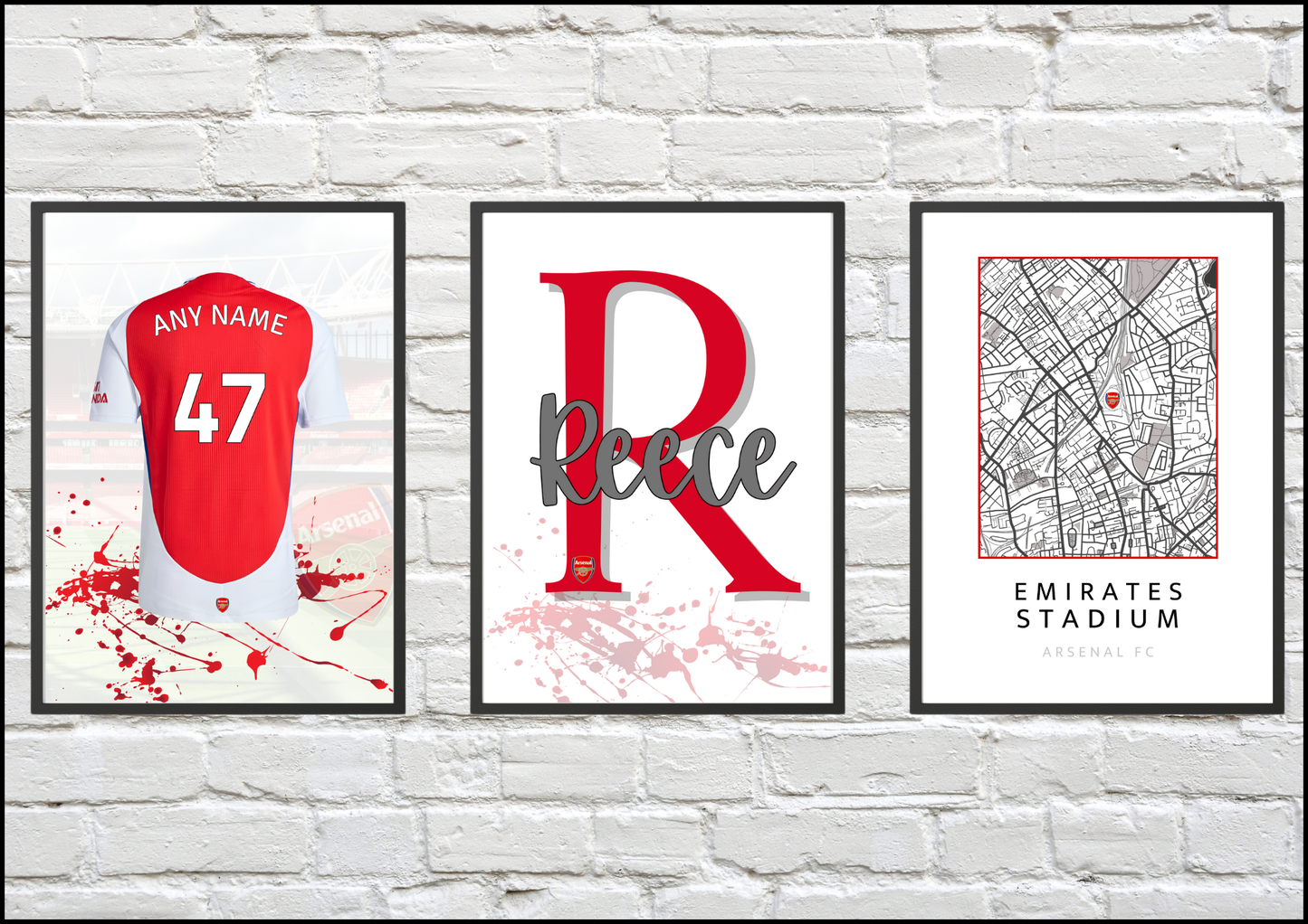 Set of 3 Personalised Arsenal Prints