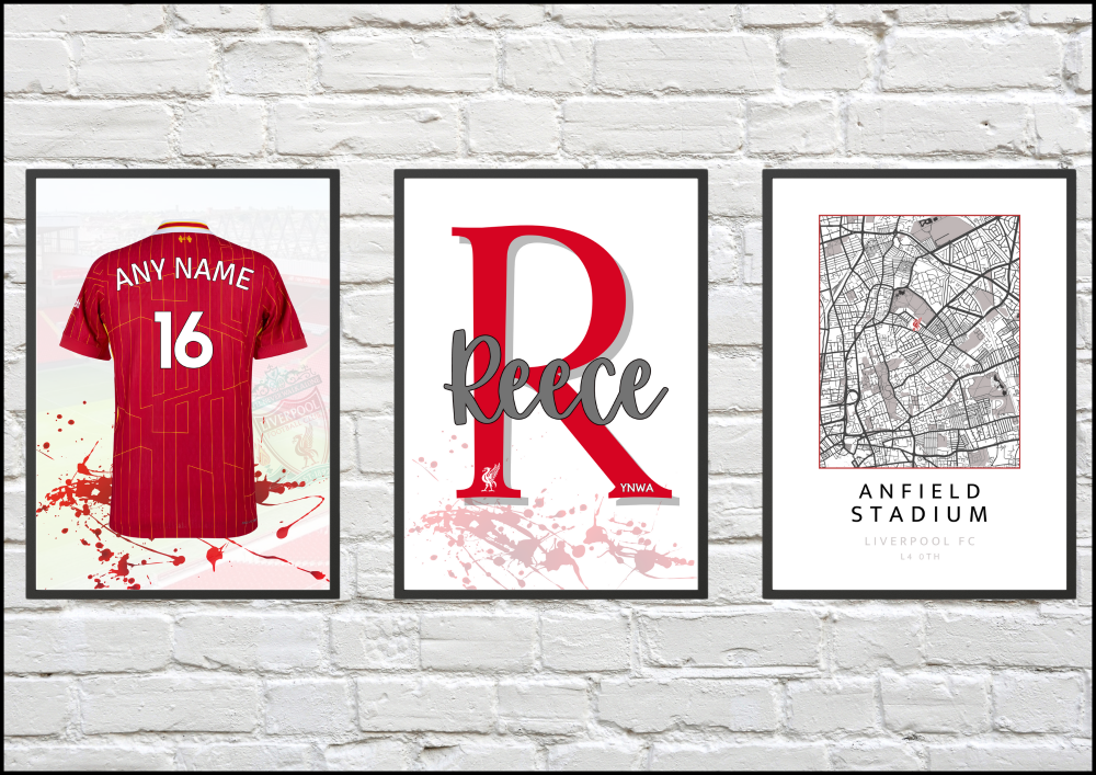 Set of 3 Personalised Liverpool FC Prints