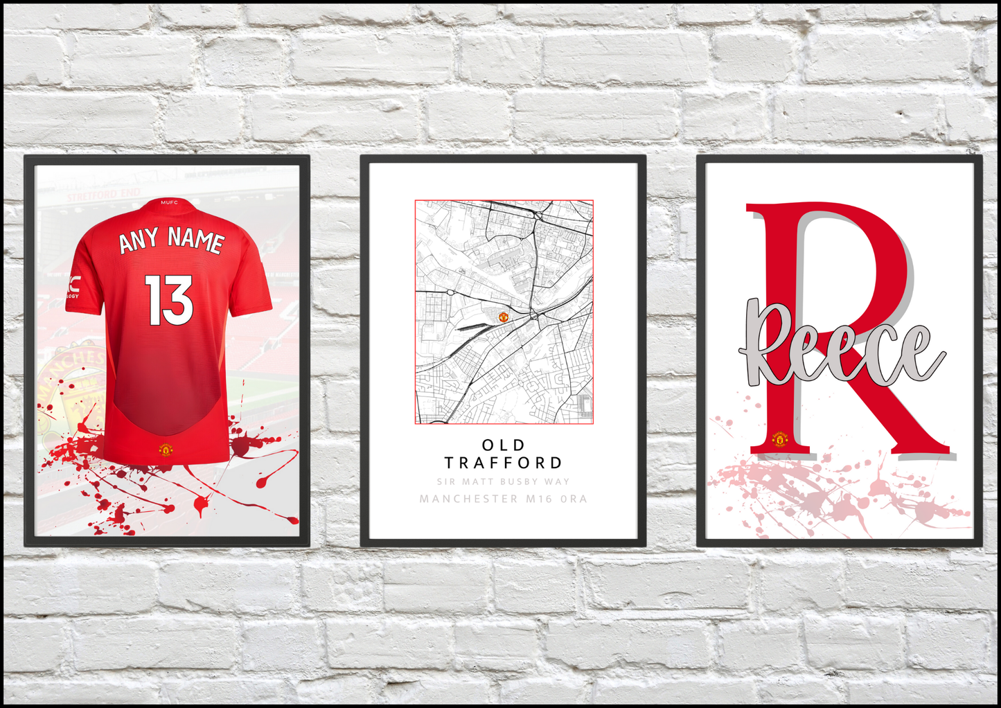 Set of 3 personalised Man Utd Prints